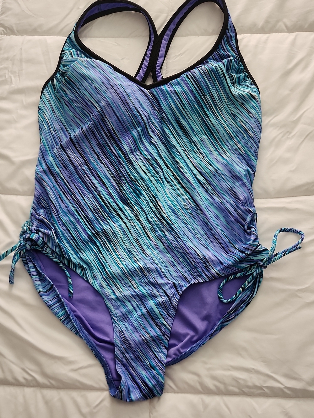 Blue & Purple Striped One-Piece Swimsuit
